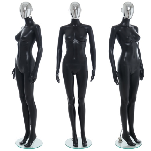 Female Chrome Egg Head Mannequin Matt Black