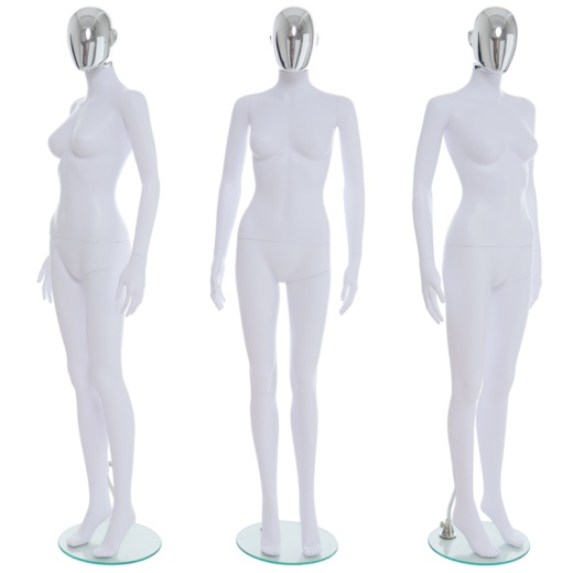 Female Chrome Egg Head Mannequin Matt White