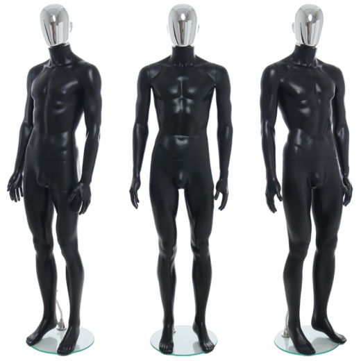 Male Chrome Egg Head Mannequin Matt Black