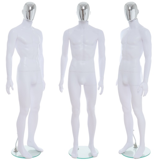 Male Chrome Egg Head Mannequin Matt White