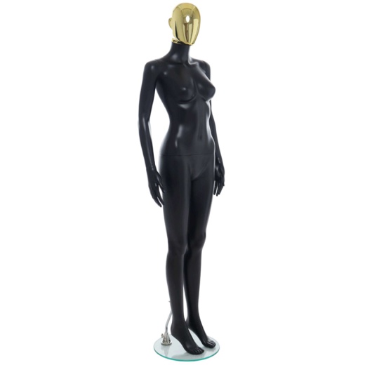 Image of Female Gold Egg Head Mannequin Matt Black