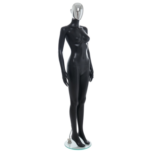 Image of Female Chrome Egg Head Mannequin Matt Black