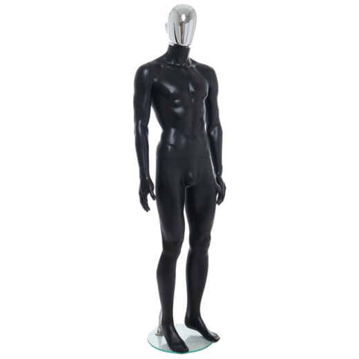 Image of Male Chrome Egg Head Mannequin Matt Black